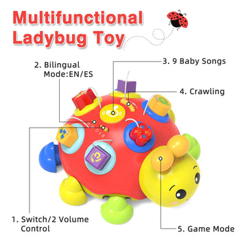 Baby Crawling Toys 6-12 Months,Musical Ladybug Crawling Toy For Infants 0-3-6 7 8 9 10 12-18 Months,Early Education Light Up Mus