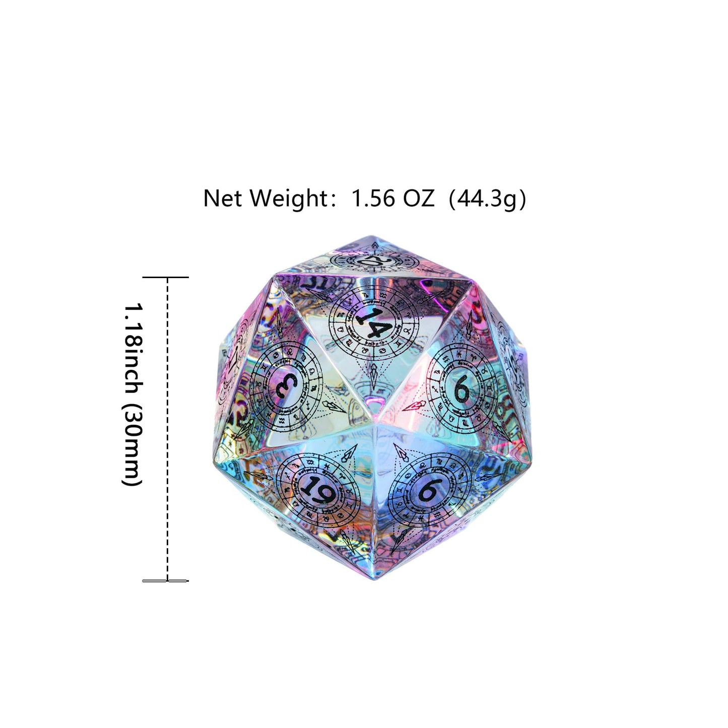 UDIXI 30mm Prism Glass D20 Dice Large Polyhedral Dice 20 Sized DND Dice Glass Dice for Dungeons and Dragons Role Playing Games M