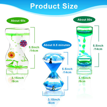 Coitak Liquid Motion Bubbler Timer For Sensory Play, Fidget Toy, Desk Top, 3 Pack, Assorted Colors (Style-2)