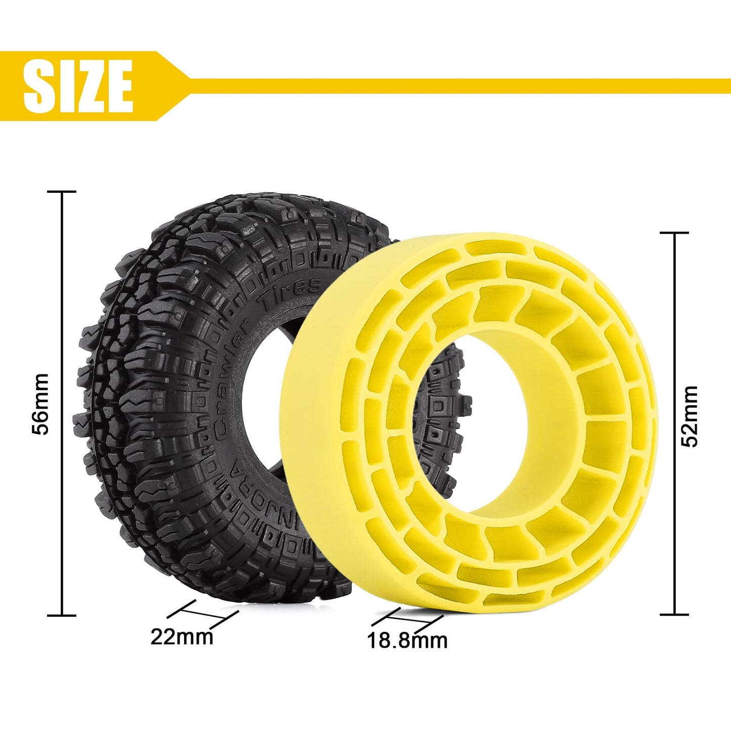 INJORA 1.0 Silicone Rubber Inserts and S5 Rock Crawling Tires for TRX4M SCX24 1/18 1/24 RC Crawler Car Upgrade