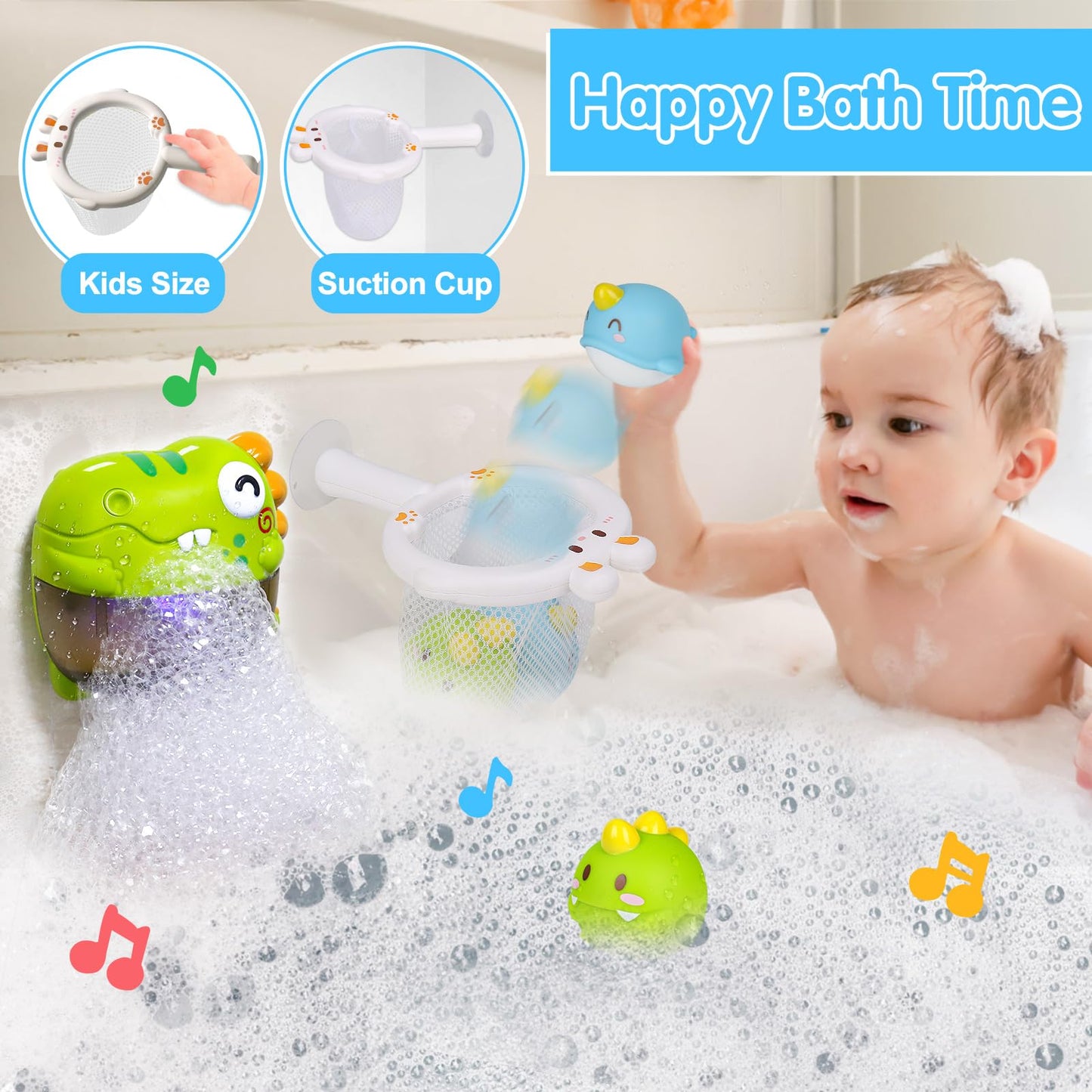 Toddler Bubbles Bath Toys, Light Up Bath Toy For Kids Age 1-3 Baby Bathtub Tub Toy Slide Track Dinosaur Bubble Machine Maker With Music Floating Animal Shower Toy Summer Outdoor Gift Boy Girl Age 2-5