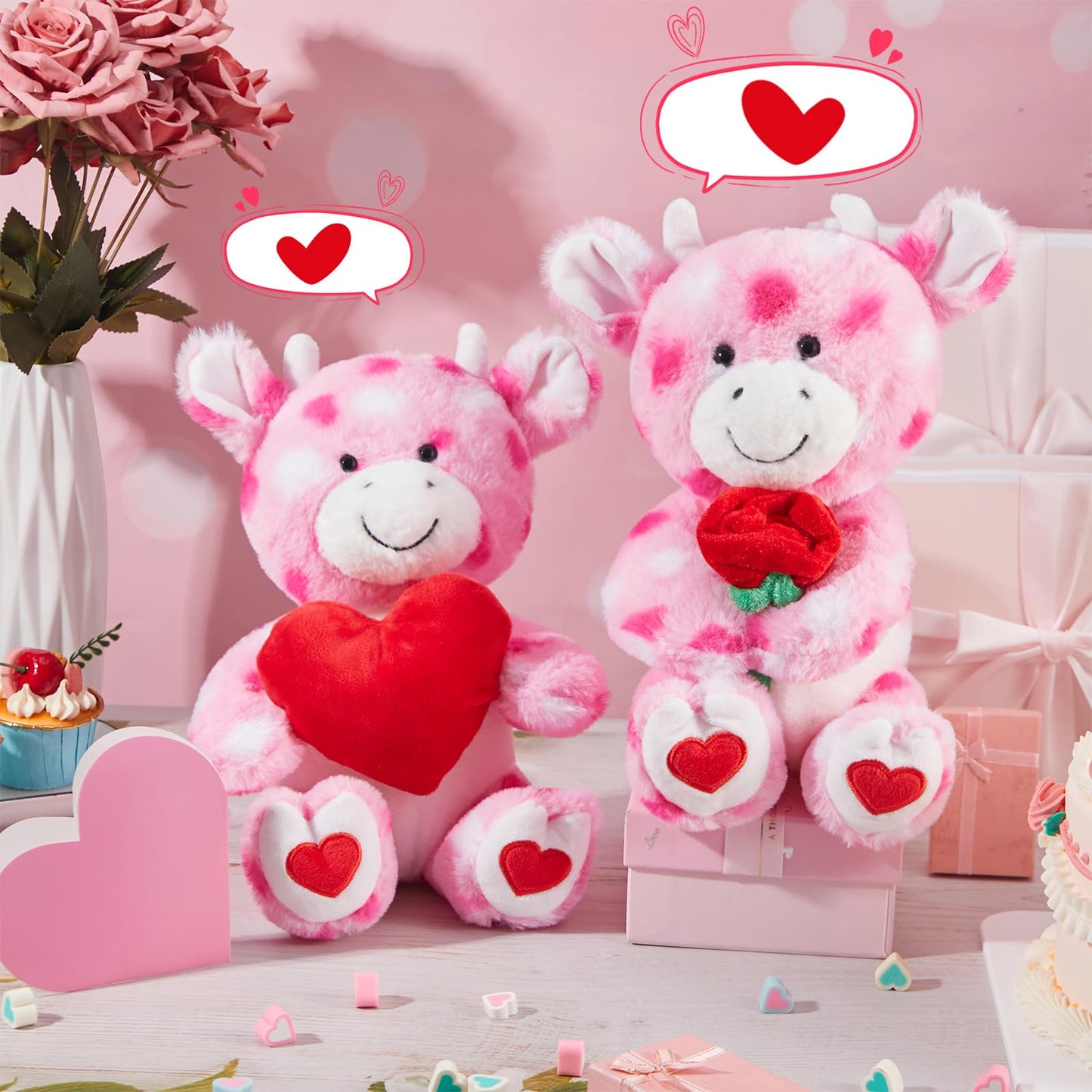 Shappy 2 Sets Large Valentines Day Plush Stuffed Animal With Heart And Rose, Cute Stuffed Animal Toys, Valentine'S Day Wedding G