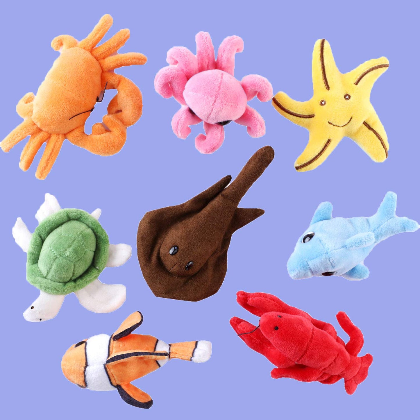 PELATOS Plush Soft Stuffed Ocean Sea Animals Playset, 10" Multicolor, Includes Turtle, Lobster, Crab, Dolphin, Stingray, Octopus, Starfish, Nemo