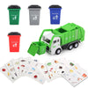 FIVEDAOGANG Small Friction Powered Garbage Truck Toys Set, Includes Front Load Dumpster, 4 Trash Bins and Trash Learning Cards f