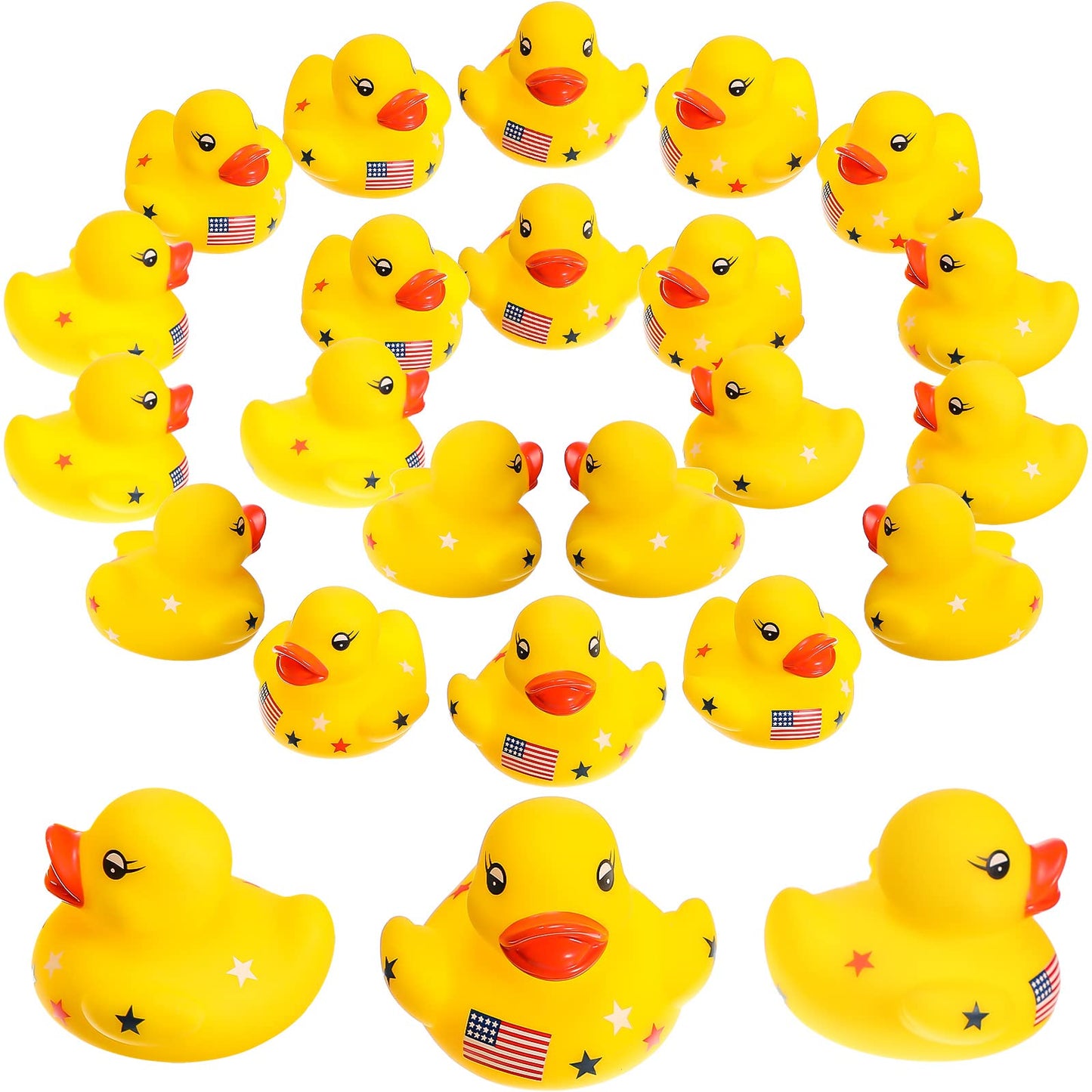2.36 Inch Patriotic Rubber Ducks, Labor Day Red, White And Blue Stars Rubber Duckies For Fourth Of July Party Supplies, Classic