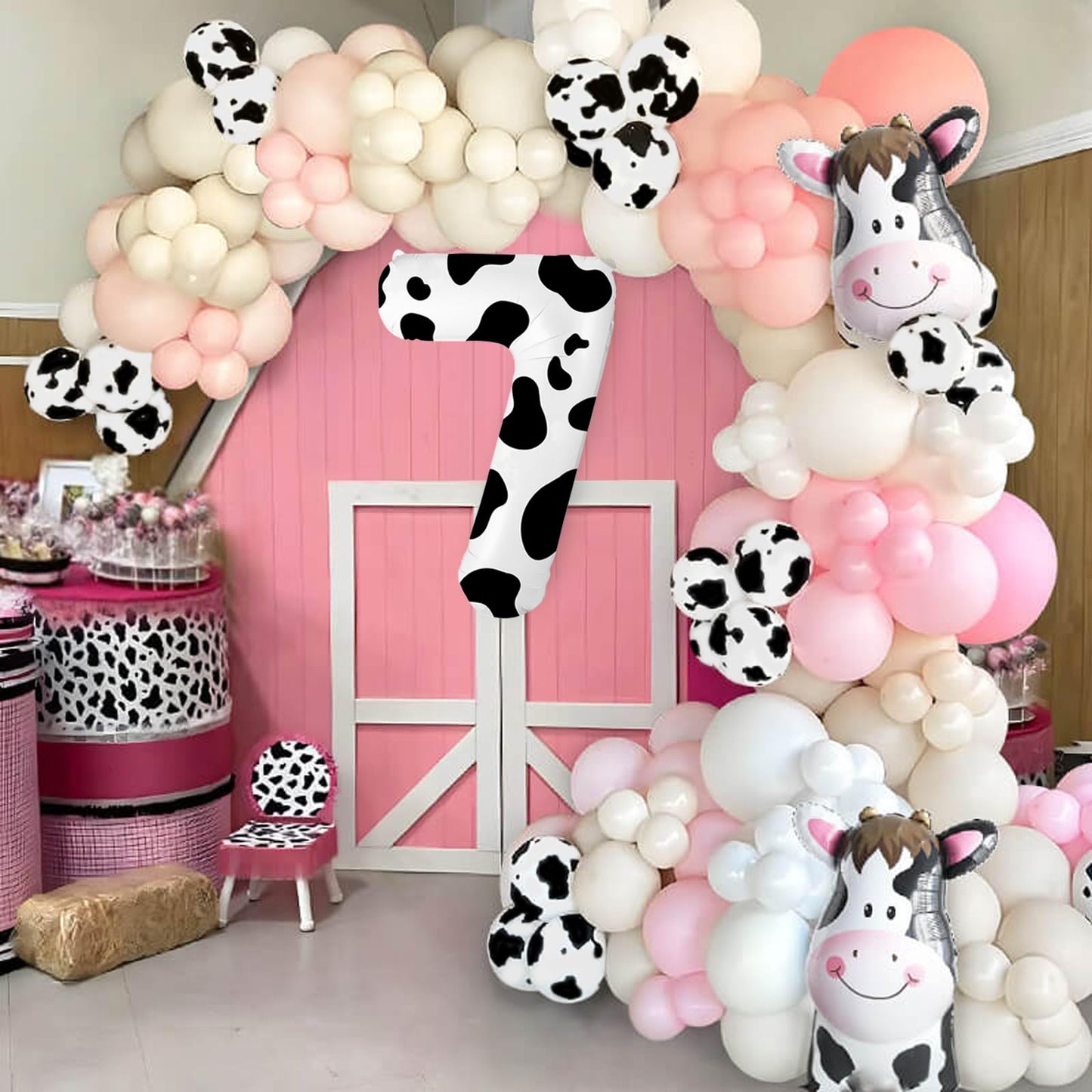 40 Inch Cow Print Balloon, Number 7 Balloons Cow Balloons For 7St Birthday Decoration, Large Cow Number Balloons For Western Par