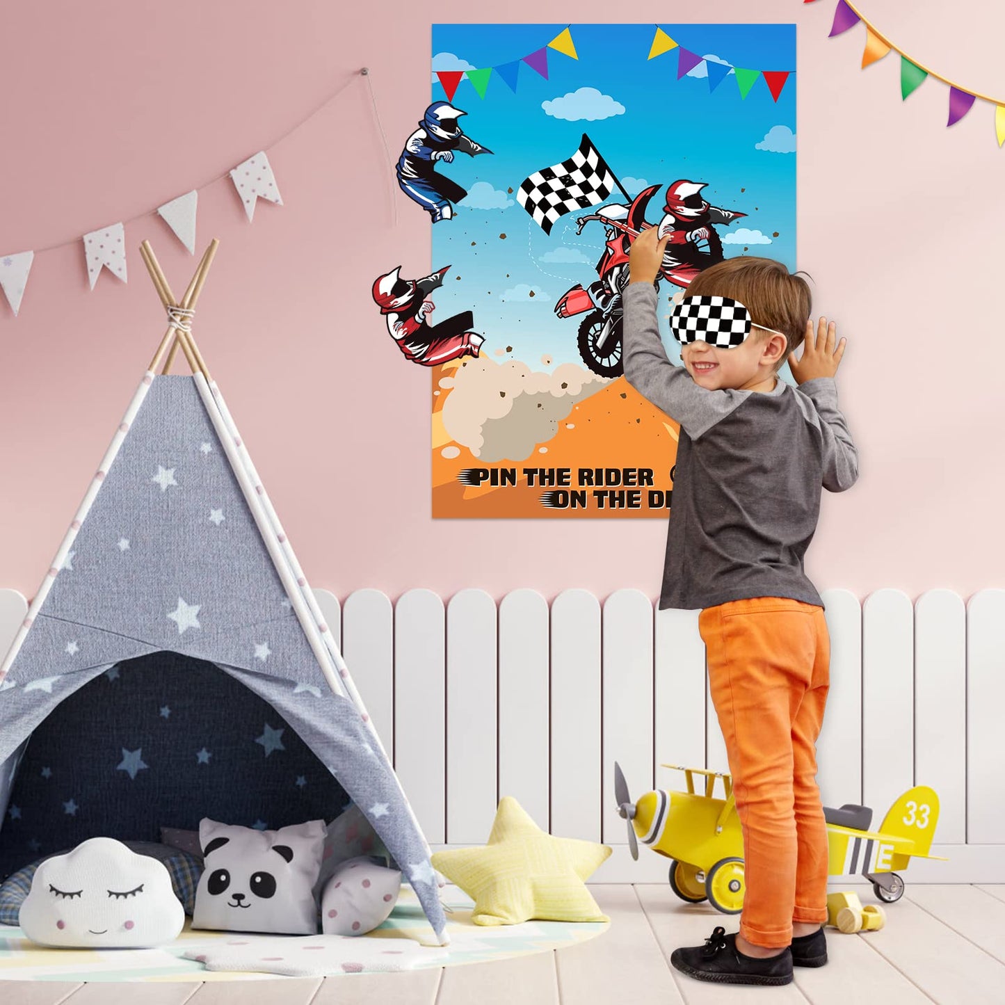Astaron Pin The Tail Games Pin The Rider On The Motocross Party Game With 30 Driver Sticker For Dirt Bike Theme Party Supplies, Boys Girls Party Baby Shower Background Christmas Party Gifts Favors