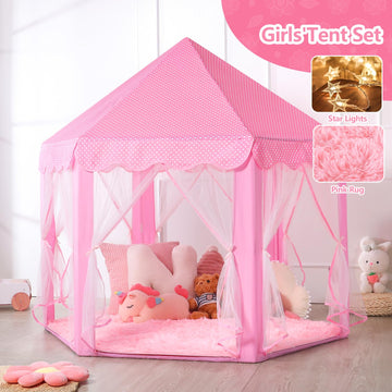 Senodeer Princess Tent For Girls Indoor: With Rug, Star Lights - Pink Play Tent For Kids, Girls Toys For Indoor And Outdoor Games, Princess Castle Playhouse