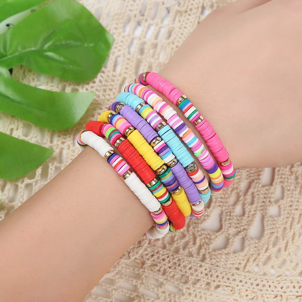Cooluckday Heishi Surfer Bracelets For Women Vsco Boho Beaded Bracelet Friendship Polymer Clay Rainbow Bracelet Stack Vinyl Disc