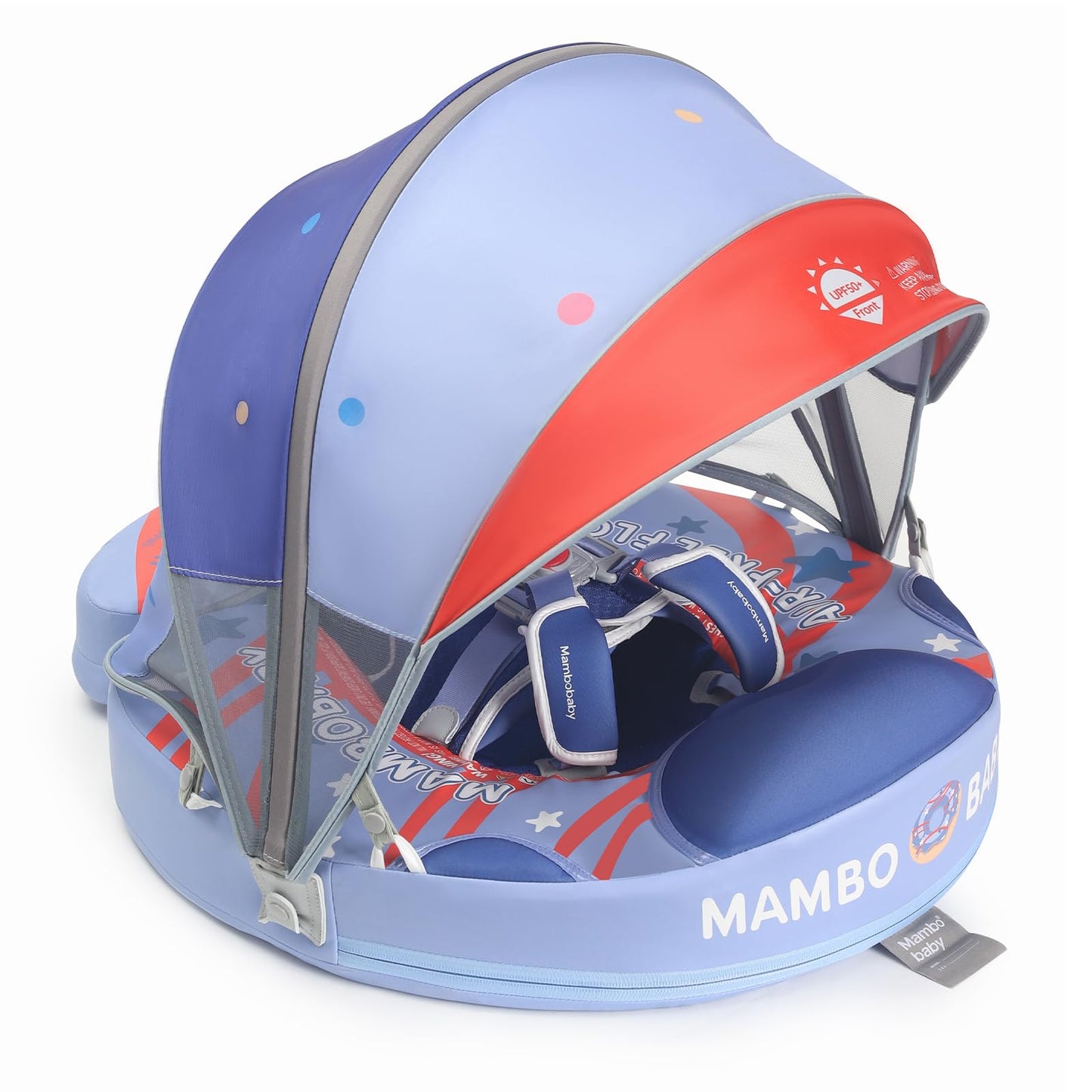 GENTEACO Mambo Baby Pool Float with Removable Canopy 3-24 Months Baby Float Soft Waterproof Infant Swim Float Add Tail Avoid Fli