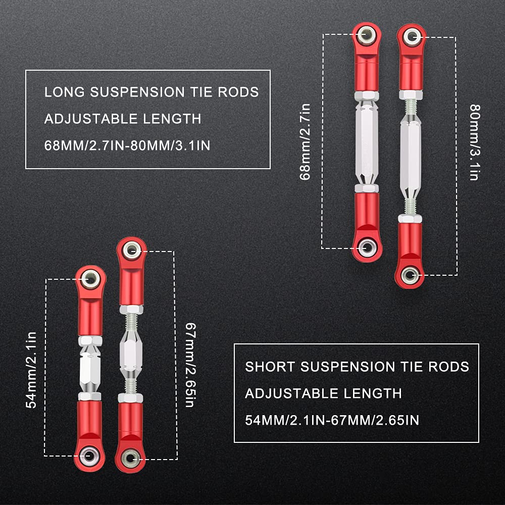 AIYIHOBBY Aluminum Adjustable Tie Rods & Turnbuckles Set for 1/10 Arrma Senton 4X4 & Granite 4X4, Red, Model 234GM