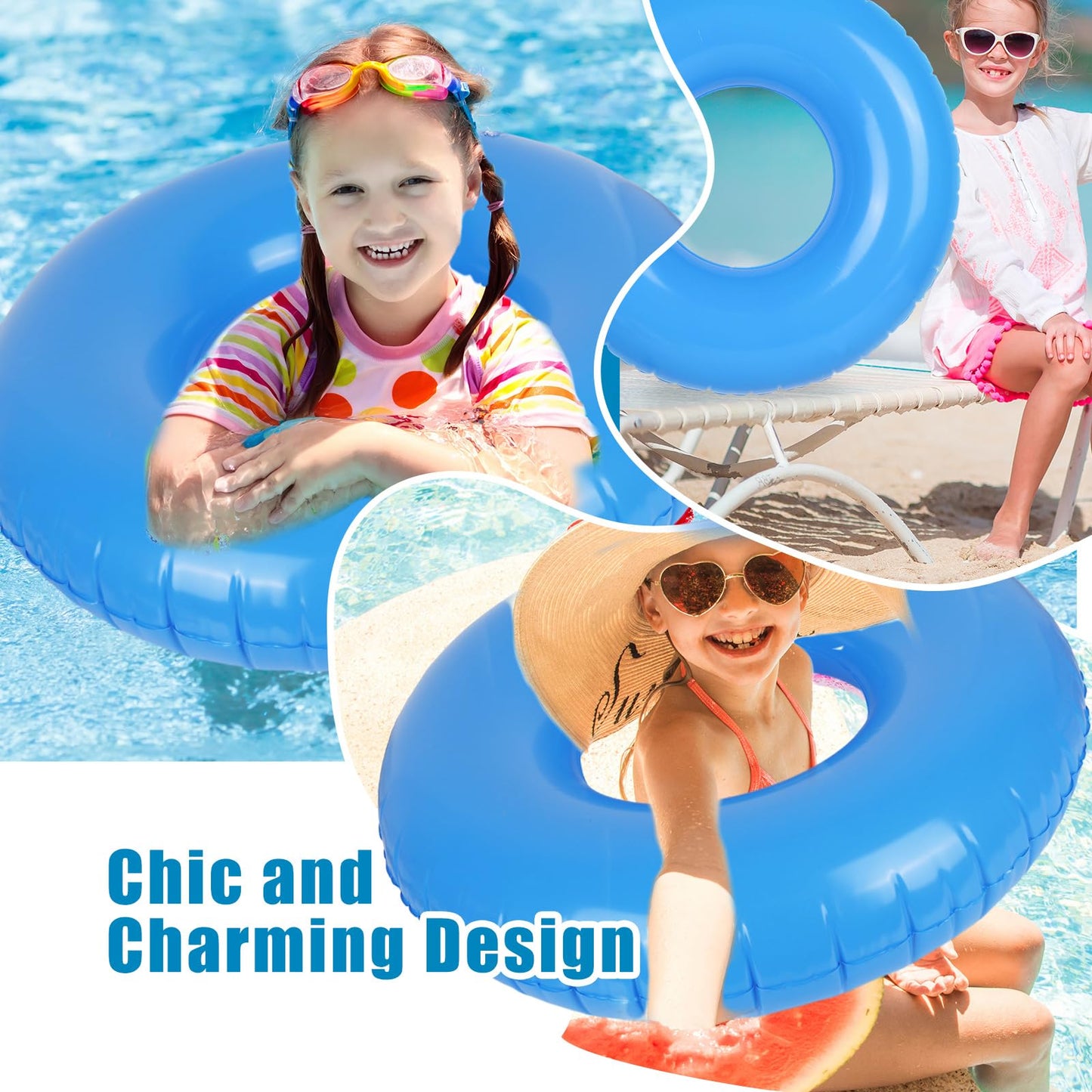 Whaline 4Pcs Blue Inflatable Pool Float Toy Swim Tube Ring Pool Tube for Teen Boy Girl Outdoor Summer Swimming Pool Beach Party Favor Supplies