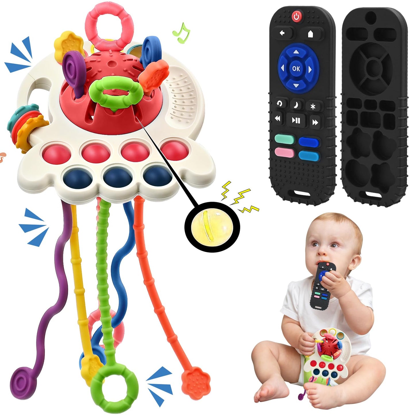 Aituitui Sensory Montessori Baby Teething Toys, Silicone Remote Control Teether Toddler Travel Toys For 3 6 9 12 Months, Educational Learning Toys For Infant Newborn Boy Girl Birthday Gifts