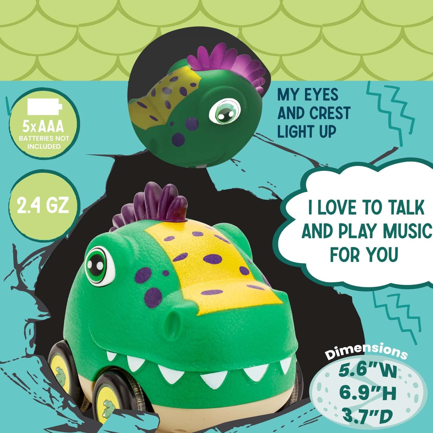 Flybar Poko Petz, Remote Control Car for Toddlers Dinosaur Toys - 2.4GH for Boys and Girls, Light Up, Singing, Talking Toy, Pres