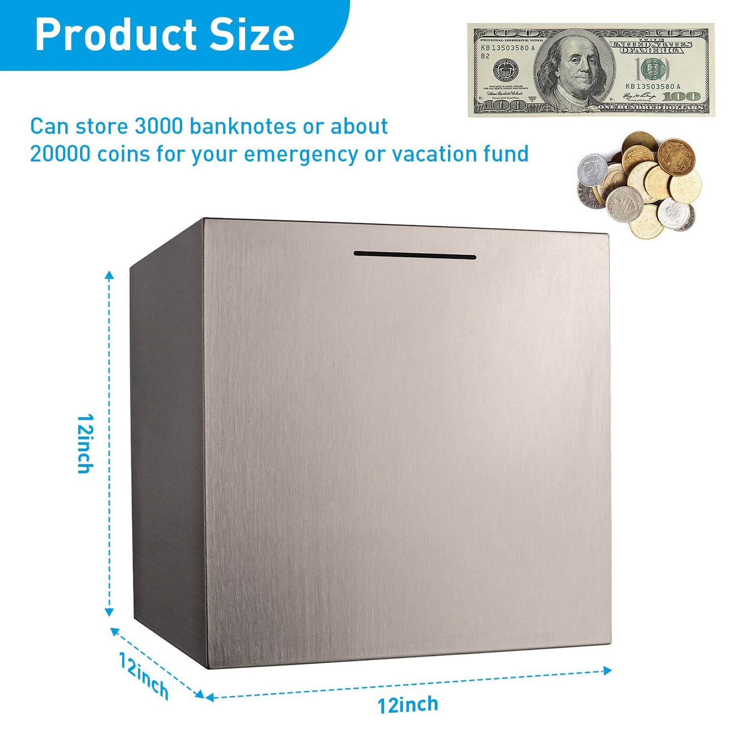 Adult Piggy Banks, The Largest Stainless Steel Piggy Bank, Can Only Save The Piggy Bank That Cannot Be Taken Out(12 Inch)