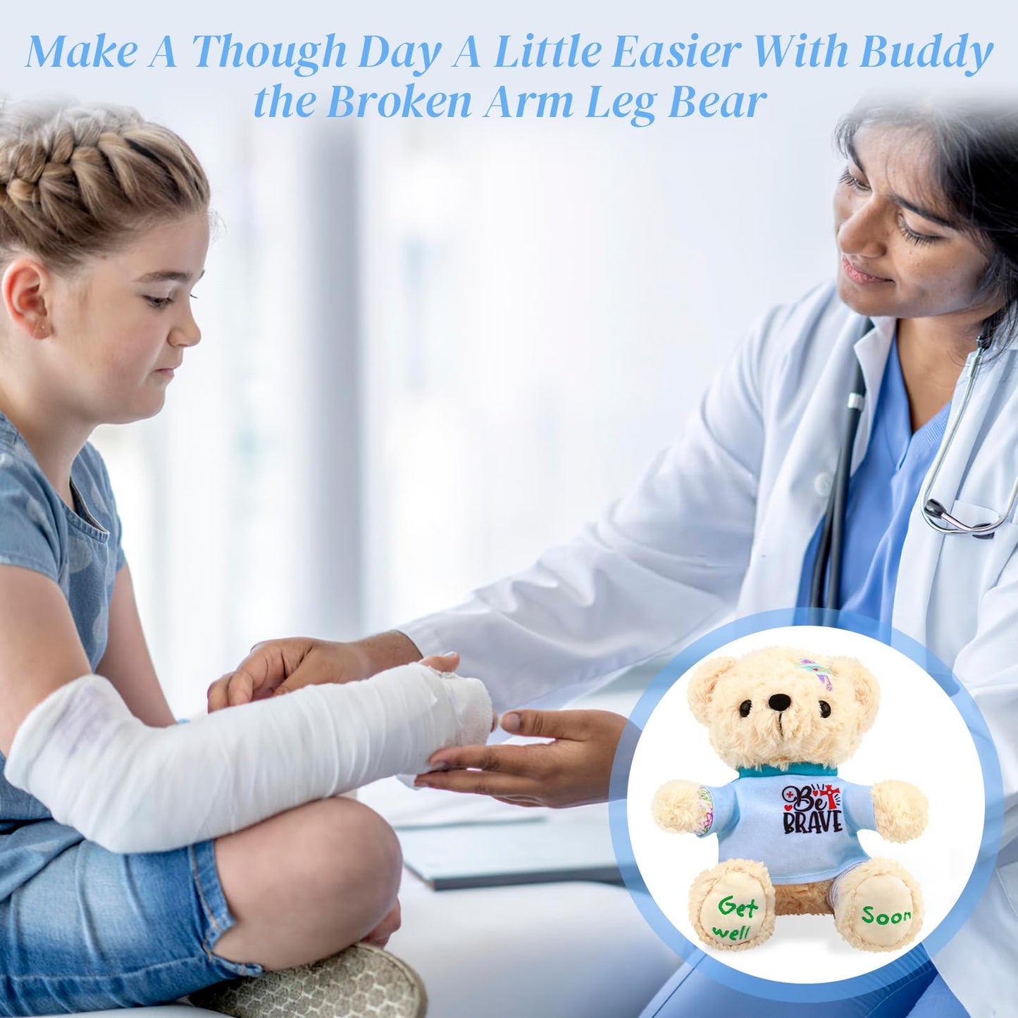 Get Well Soon Gifts for Kids - Get Well Soon Bear Stuffed Animal Broken Arm Leg Gifts for Kids mature-themed After Surgery 8 Inch Soft Get Well Teddy Bear Plush Feel Better Recovery Gift for Comforting