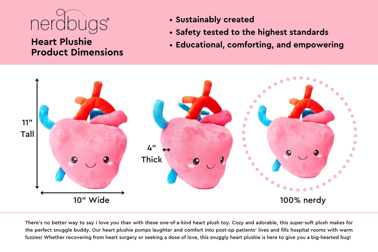 Nerdbugs Heart Plush - I Aorta To Tell You How Much I Love You!- Adorable, Cute And Funny Cardiology Heart Plush/ Health Educational Gift/ Heart Surgery Gift/ Heart Attack Gift