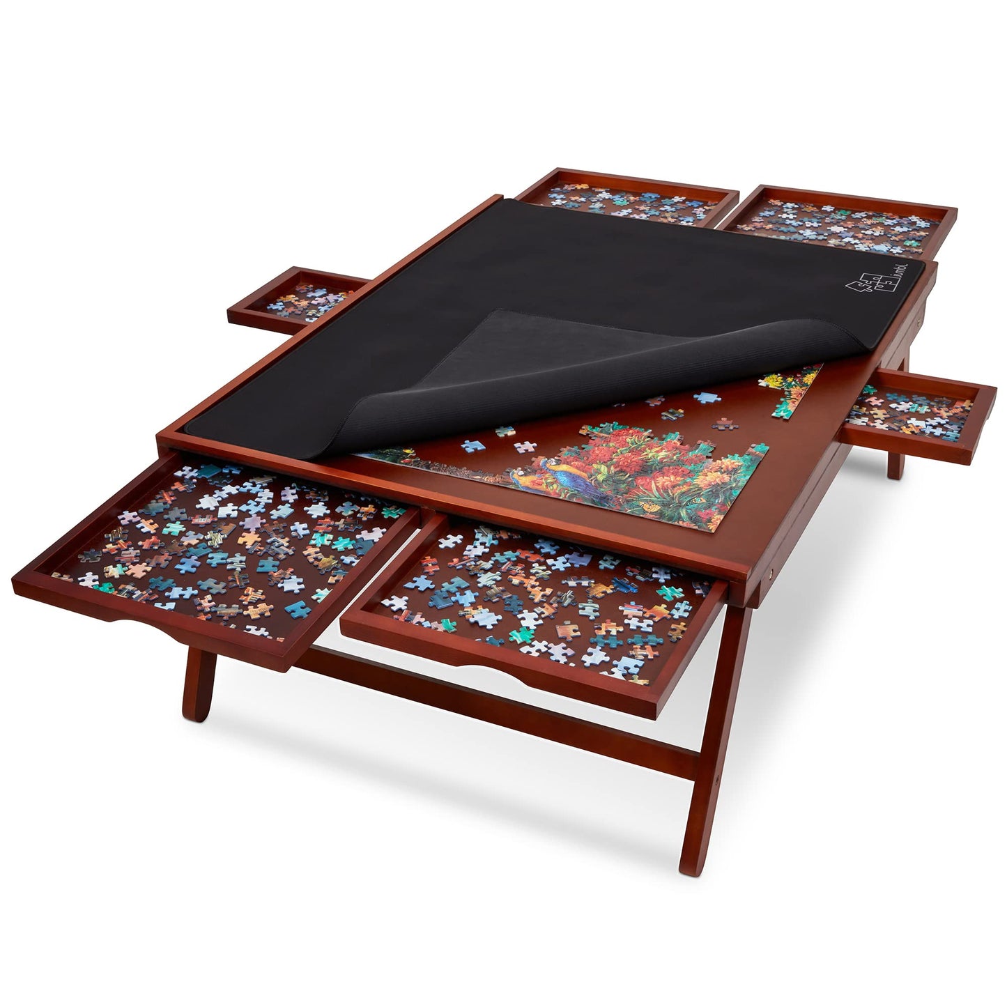 Jumbl 1500-Piece Puzzle Board Rack W/Cover | 27 X 35 Jigsaw Puzzle Table W/Legs 6 Removable Storage Sorting Drawers | Smoo