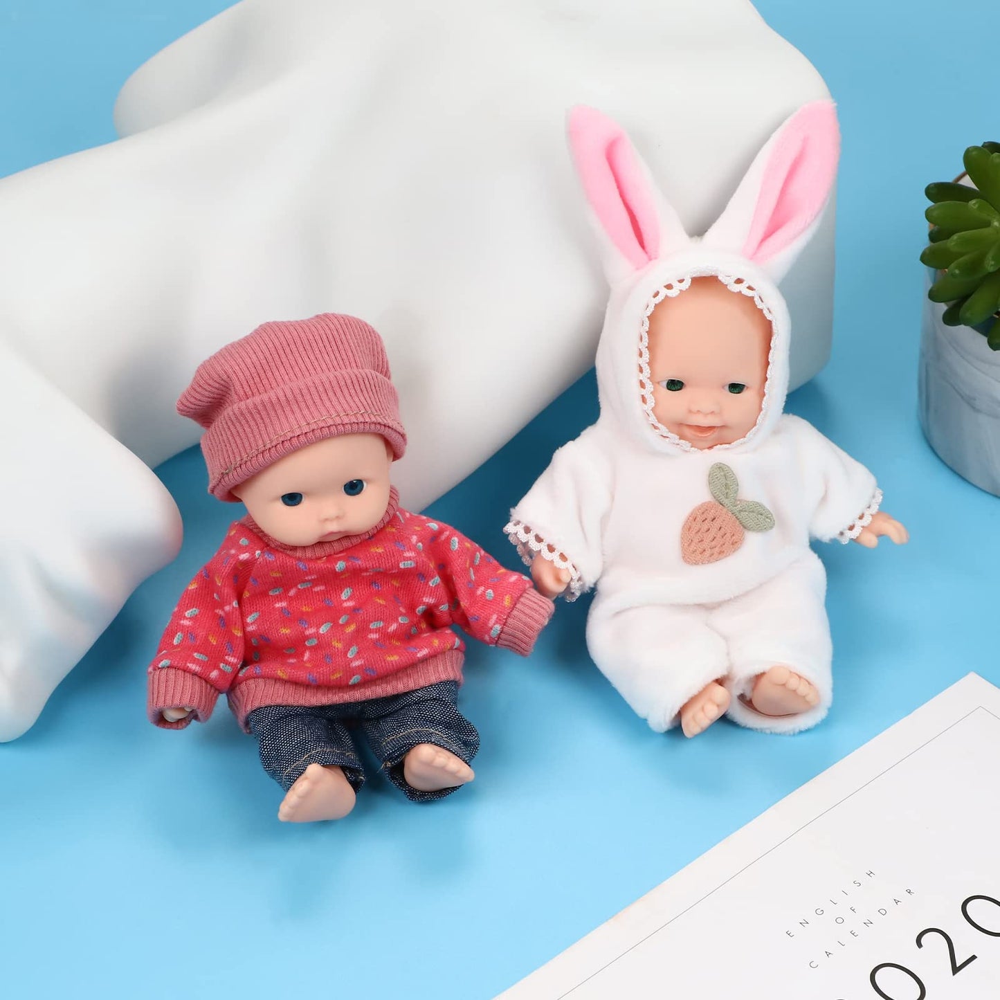 Onest 2 Sets 6 Inch Dolls Cute Baby Doll Include 2 Pieces Baby Mini Dolls, 2 Sets Handmade Doll Clothes