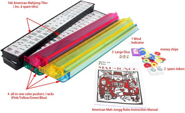 Usamjtable American Mahjong Set 166 Tiles 4 All In One Pusher Rack Combo (Phoenix Red)