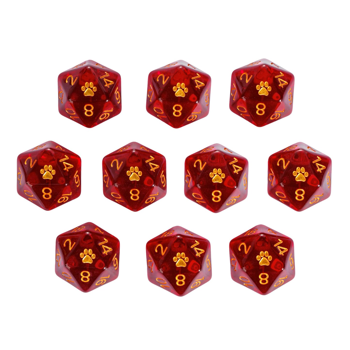 HDdais 10 Pack Red D20 Dice, Set of 10, 20 Sided Dice D20 Polyhedral Dice for DND RPG MTG Tabletop Game