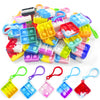100 Pack Square Pop Fidget Keychain Pop Fidget Toys Bulk Party Favors For Kids 4-8,8-12 Years, Goodies Bag Stuffers Bulk, Gift F