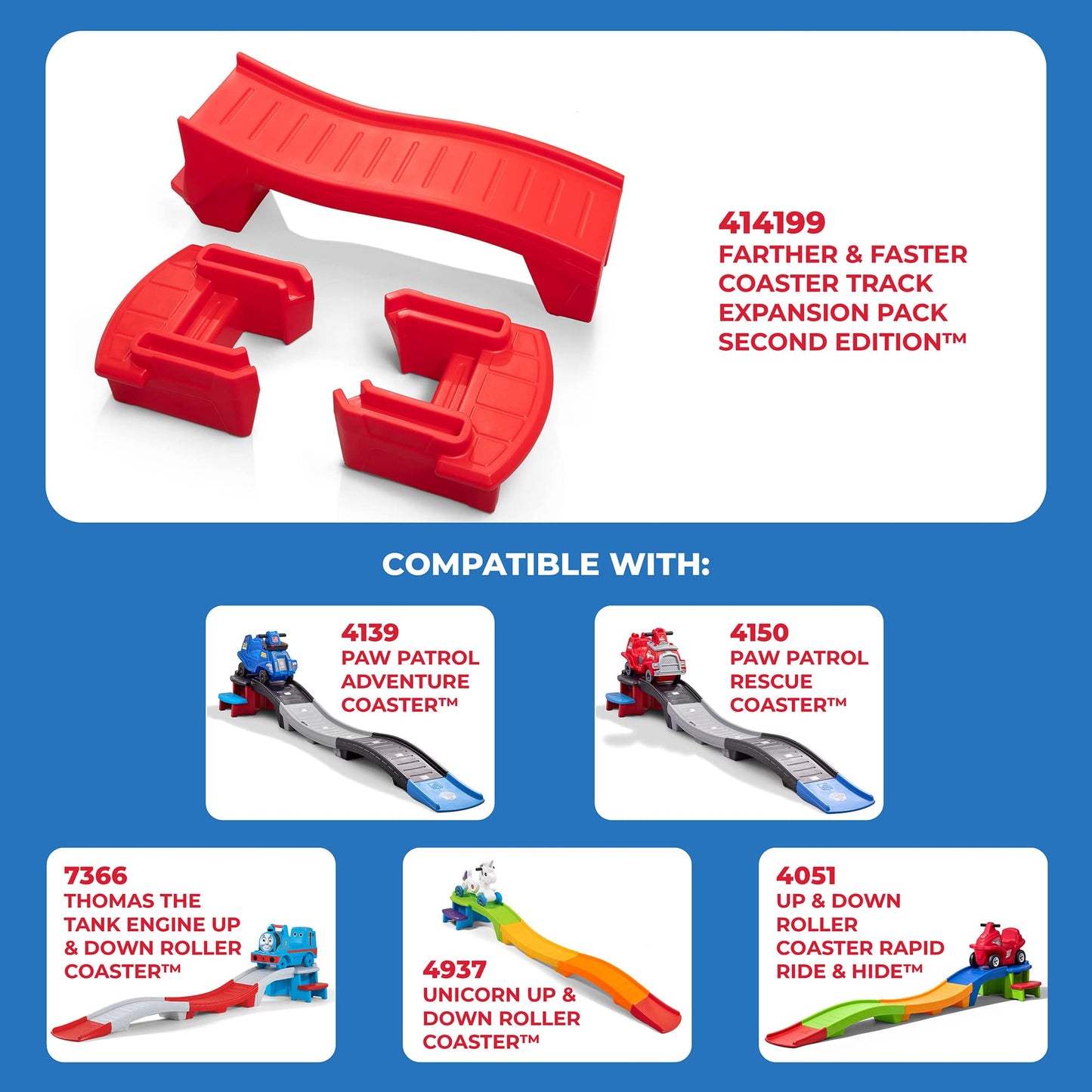 Step2 Farther & Faster Coaster Track Expansion Pack, Extra 3 Feet, Kids Ride On Toy Roller Coaster Track, Push Car, Indoor/Outdoor Playset, Made Of Durable Plastic, For Toddlers 2-5 Years Old