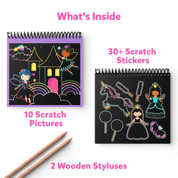 Skillmatics Scratch Art Book For Kids - Unicorns & Princesses, Craft Kits & Supplies, 30+ Scratch Stickers, Travel Toys, Diy Kit, Gifts For Girls & Boys Ages 3, 4, 5, 6, 7, 8