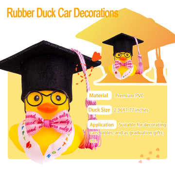 CoFuBcad Graduation Ducks Car Dashboard Decorations 2 Pack Rubber Duck Car Ornaments Accessories with Mini Graduation Hats Sashe