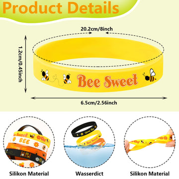 Junebrushs 42Pcs Bee Party Favors Silicone Bracelets Bee Theme Rubber Wristbands Accessories For Students Boy Girl Bee Birthday Baby Shower Party Favors Decorations Supplies(3 Designs)