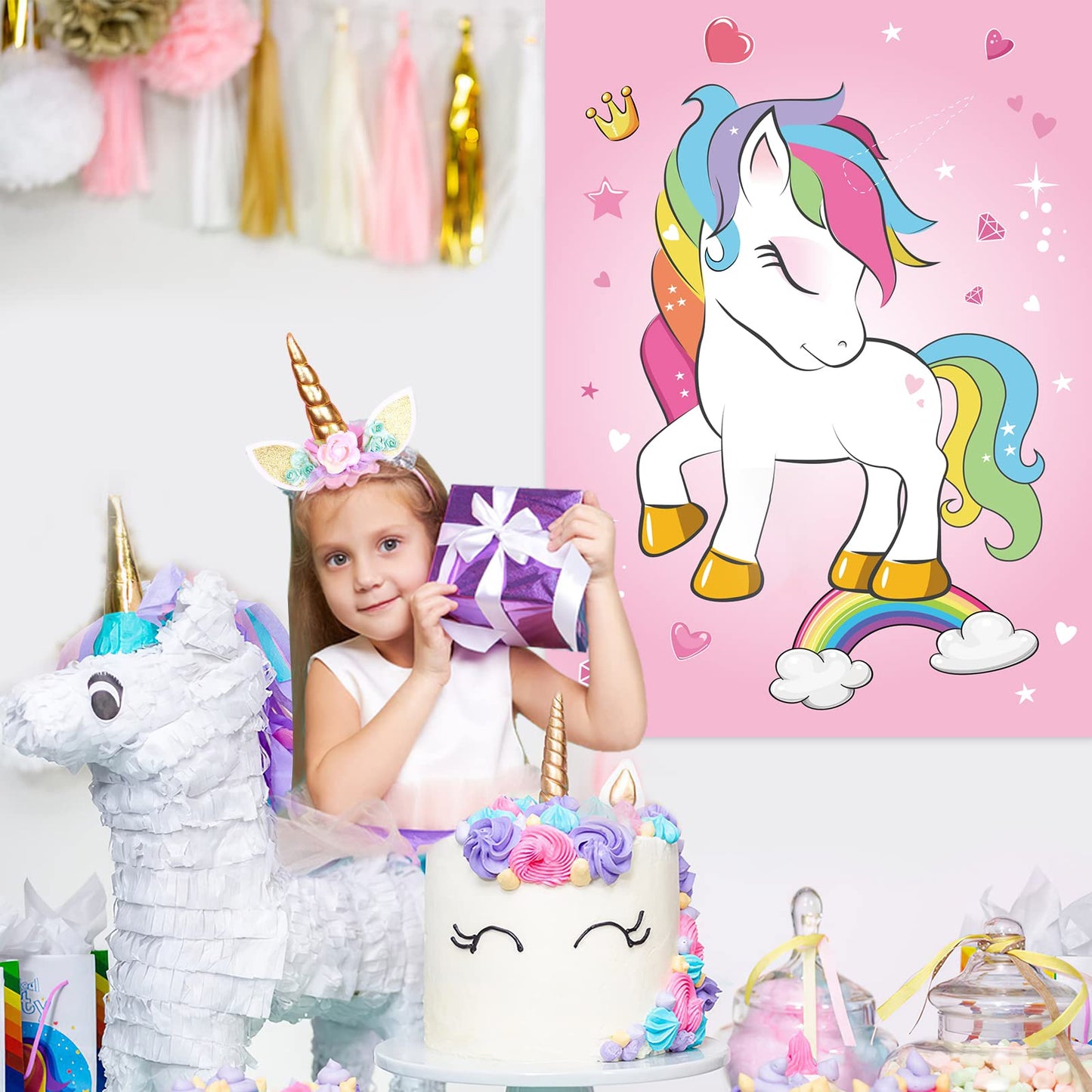 Neburora Pin The Horn On The Unicorn Birthday Party Game With 30 Horns For Party Supplies Favors Girls Rainbow Christmas Party D
