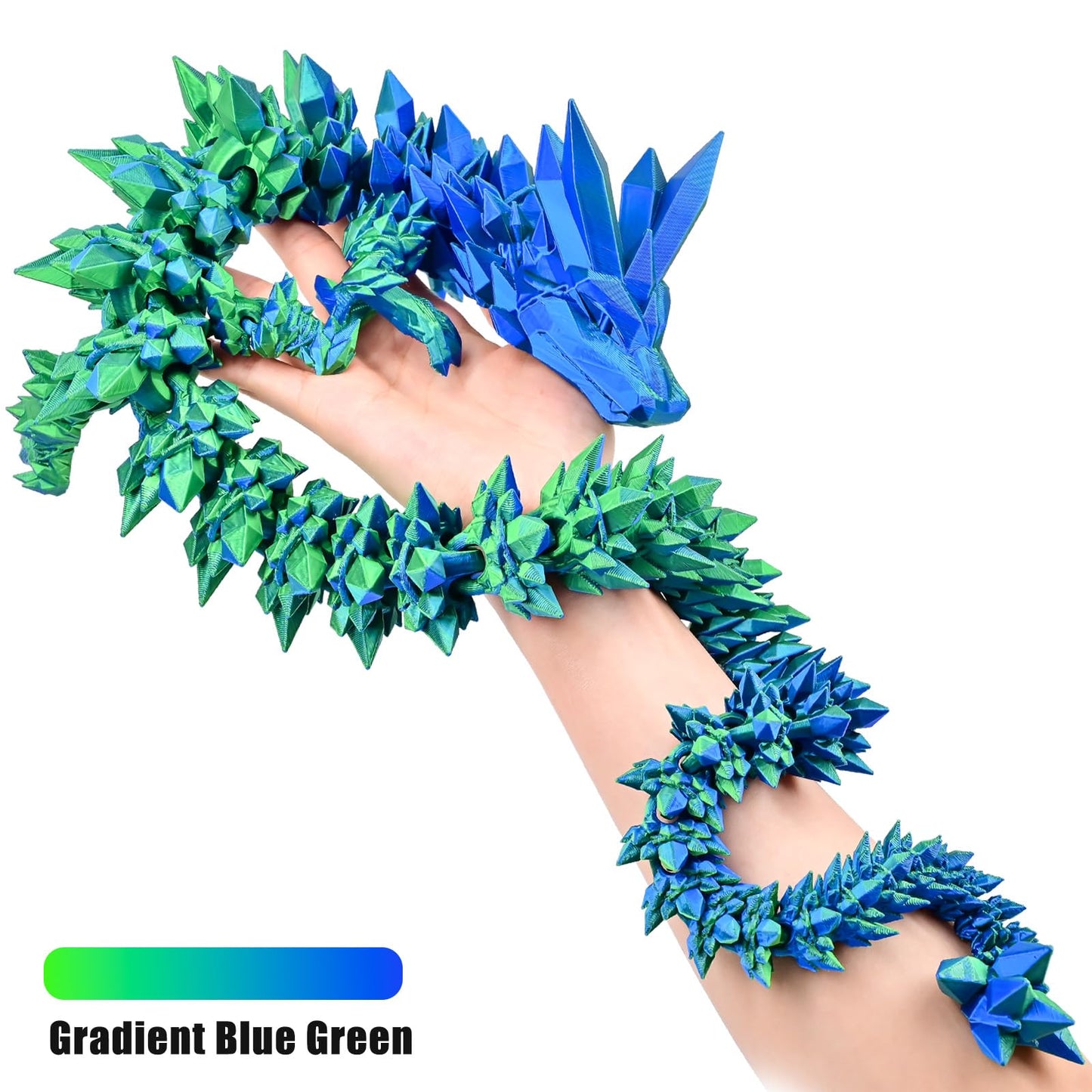Locyfens Large 30'' 3D Printed Dragon, Articulated 3D Dragon Toys, Long Crystal Dragon Blue Green