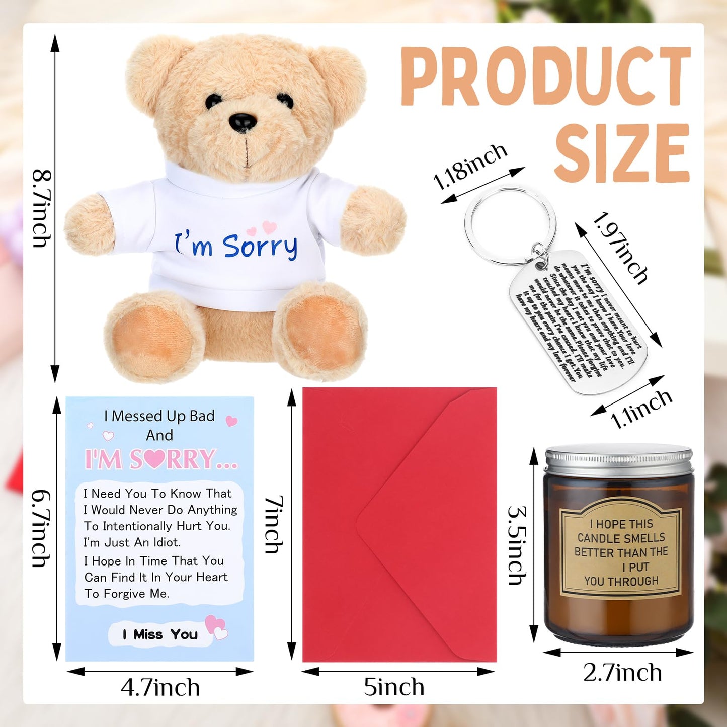 Hydren 5 Pcs I'M Sorry Gifts Set With Big Box Include I'M Sorry Plush Bear Gifts Candle Apology Card Keychain I'M Sorry Gifts Fo