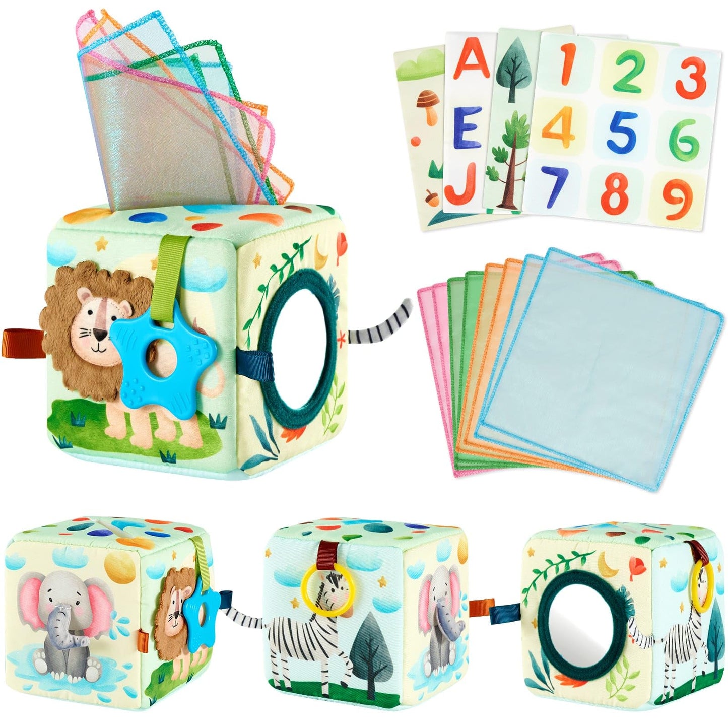 Wernnsai Baby Tissue Box Soft Montessori Toys For Babies 6-12 Months High Contrast Crinkle Sensory Toys With 4 Crinkle Tissue &