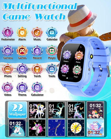 Waterproof Smart Watch For Kids 3-12 Years Old Boys Learning Toys With 26 Games, Video Camera, Pedometer, Music Player, Alarm Cl