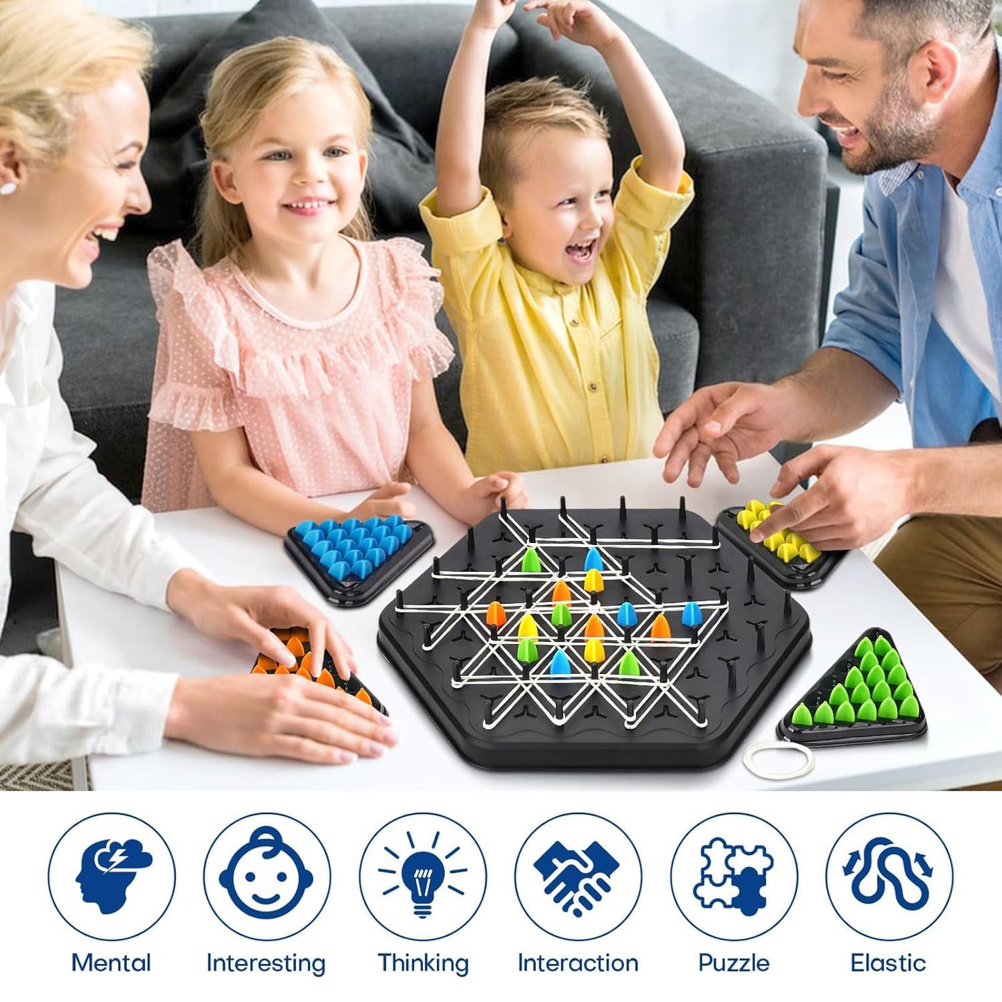 Chain Triangle Chess Game, Triggle Rubber Band Game, Triangle Chain Chess Game Set, Strategy Board Games, Famliy Night Games For