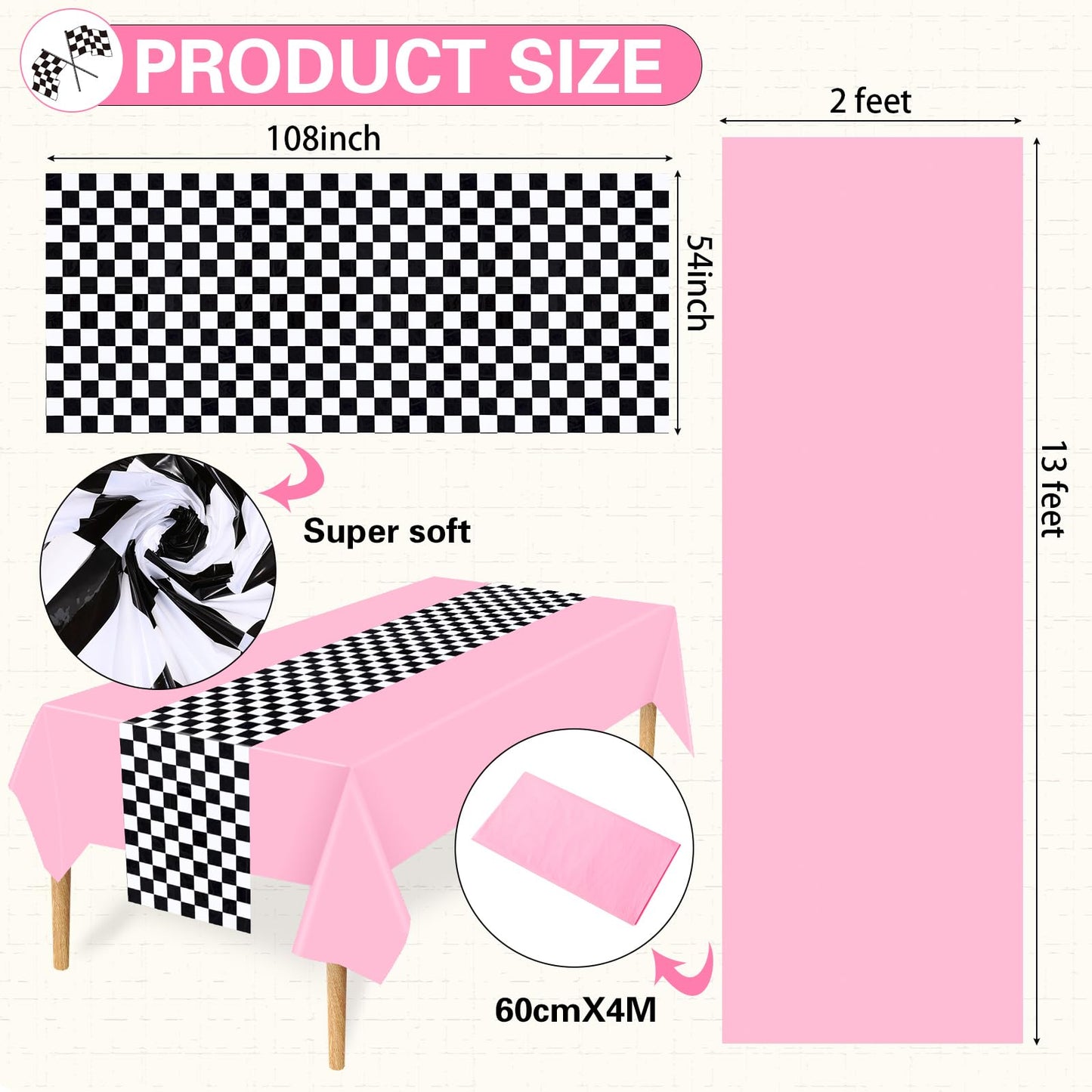 Tallew Checkered Car Party Supplies Disposable Tablecloth Plastic Table Cover Black And White Checkered Race Table Runner For Ra