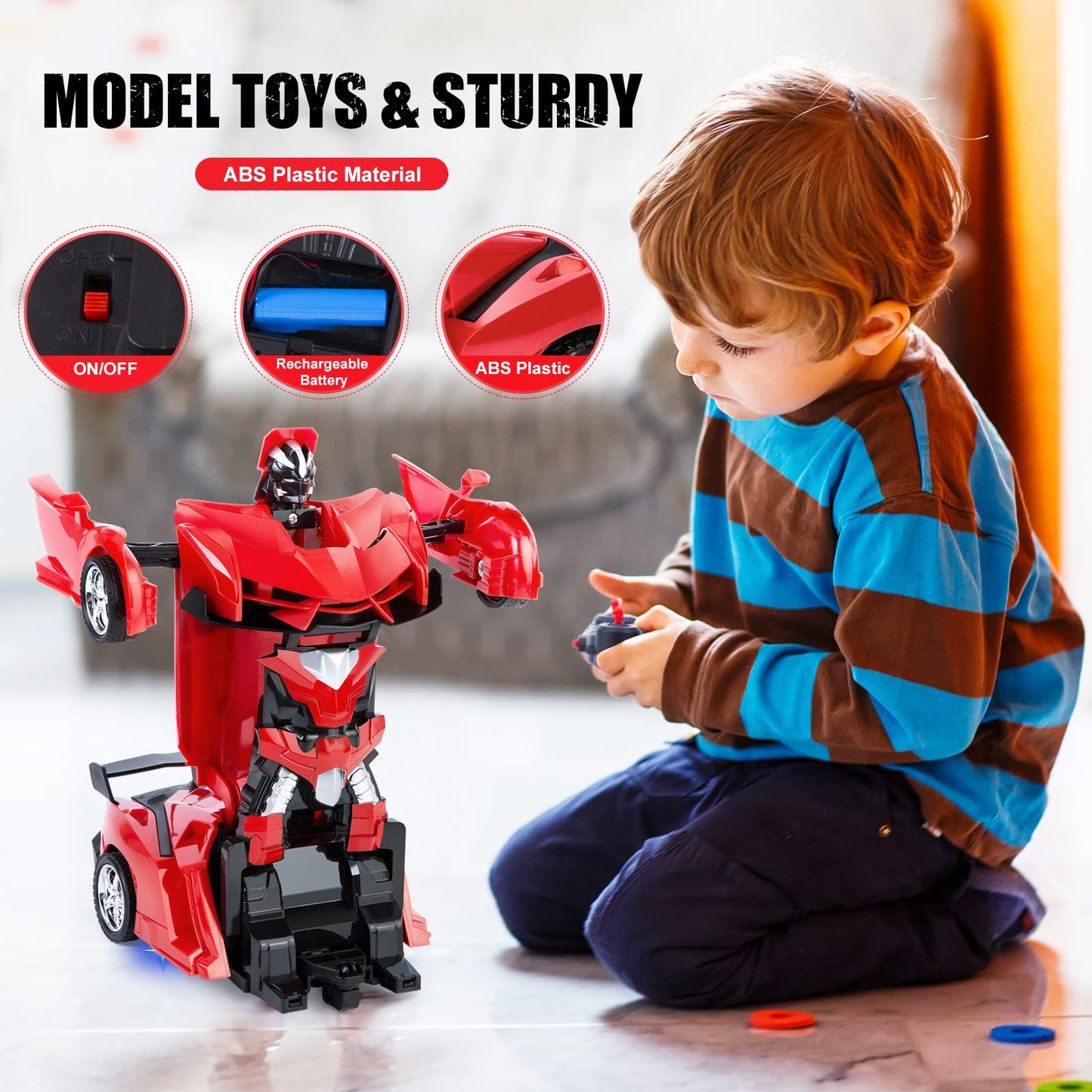Refasy RC Cars for Boys Age 4-7,Remote Control Transformation Car Robot Toys for Child Electric Deformation Car Vehicle Toys for