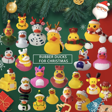 Sqzuwti 24 Pack Christmas Rubber Ducks Baby Showers Accessories Jeep Bath Toys For Kids Boys Girls Toddlers Christmas Party Favo