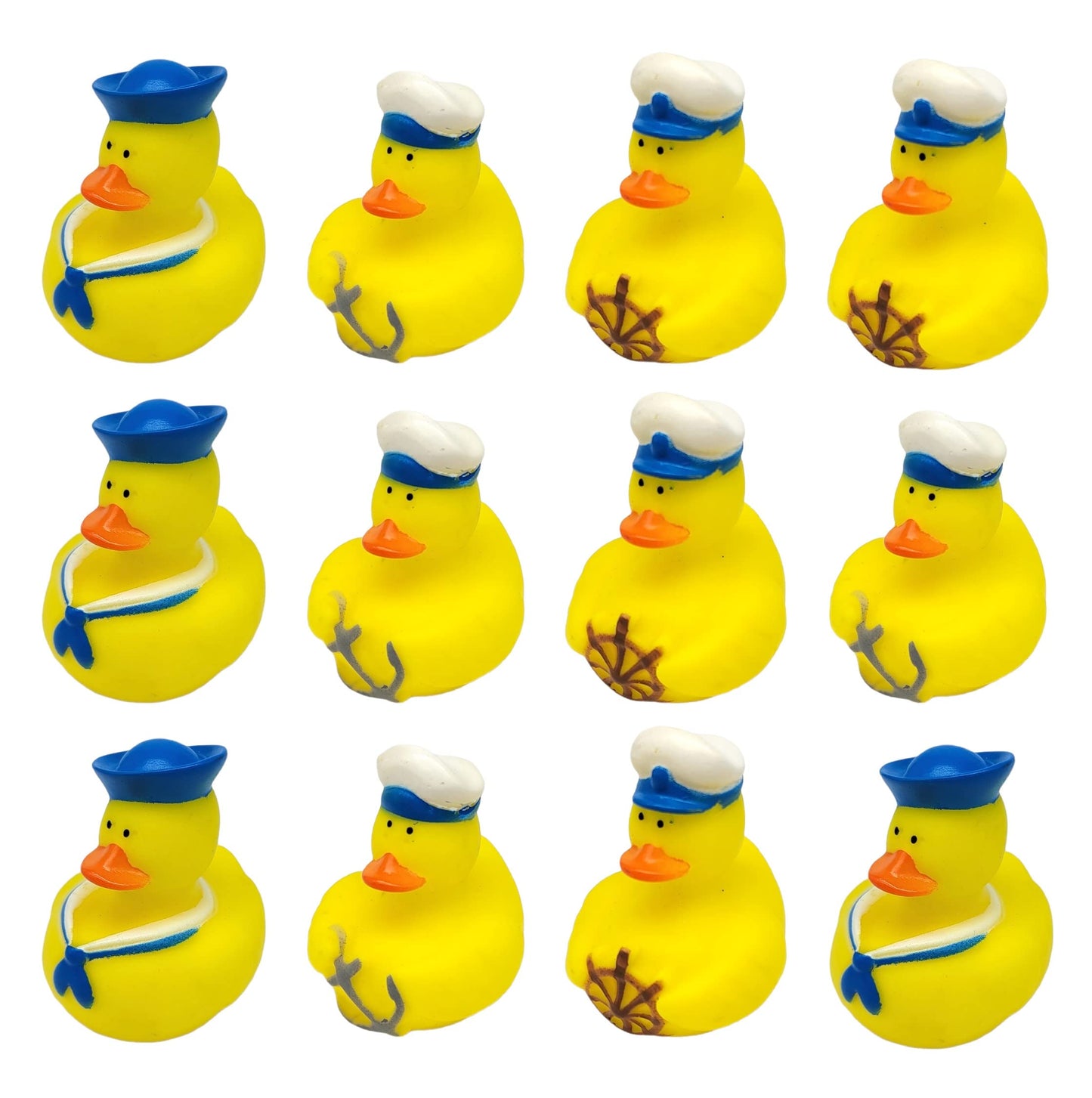 Cool Rubber Ducks (2') Standard Size. (12 Pack) Cute Duck Bath Tub Pool Toys. (Nautical Rubber Duckies)