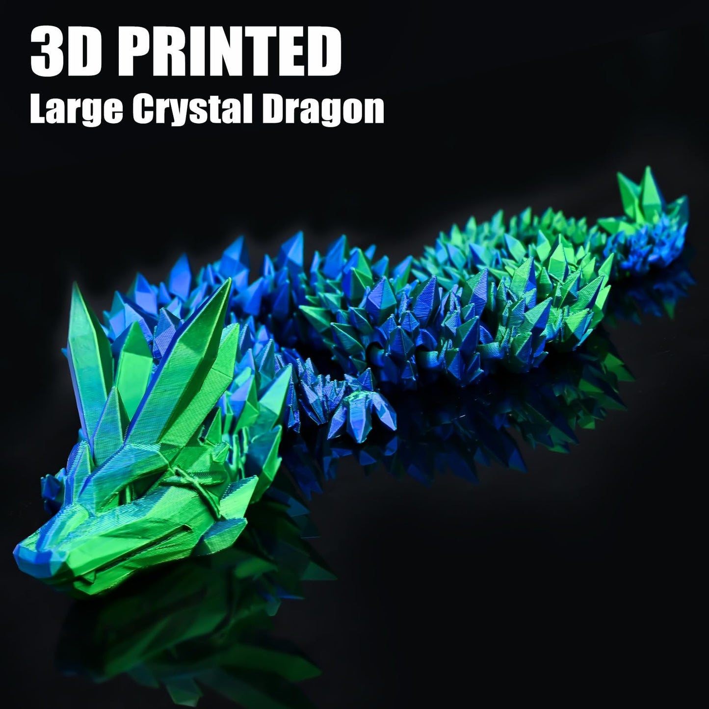 Locyfens Large 30'' 3D Printed Dragon, Articulated 3D Dragon Toys, Long Crystal Dragon Blue Green