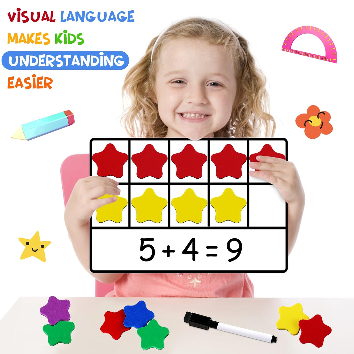 Looikoos Magnetic Ten-Frame Set,Math Manipulative Games For Elementary Classroom & Kindergarten,Early Education Math Enlightenment Toys, Math Aids Accessories Supplies For Classroom