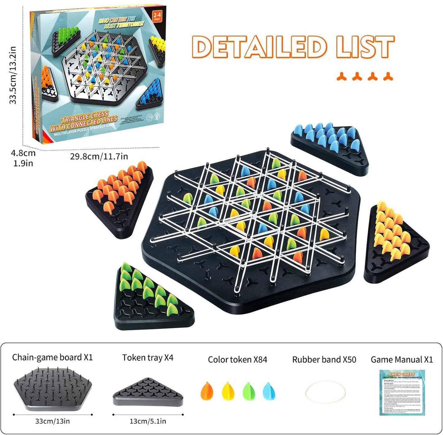 Chain Triangle Chess Game, Triggle Rubber Band Game, Triangle Chain Chess Game Set, Strategy Board Games, Famliy Night Games For
