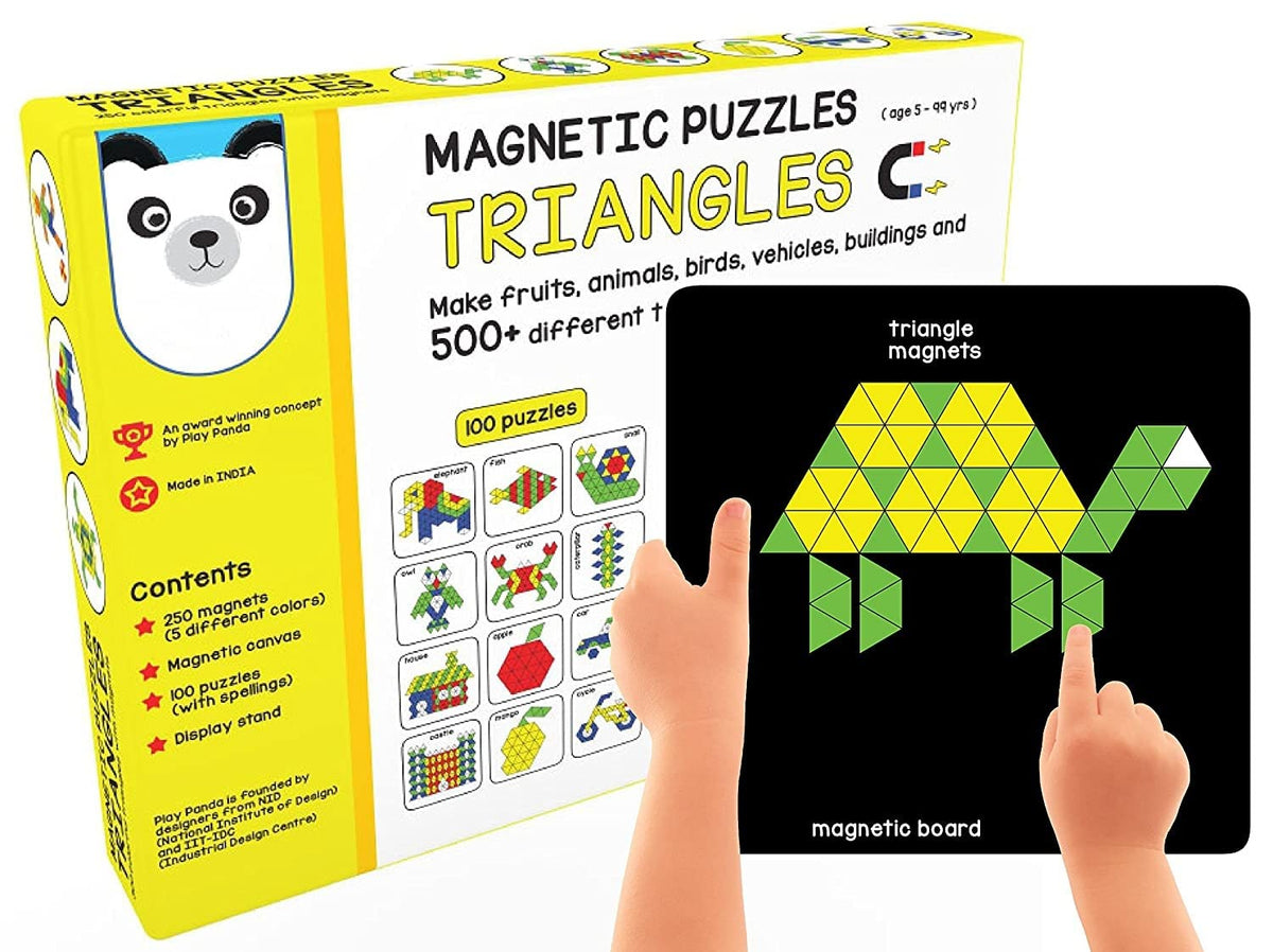Game Phactory New Magnetic Puzzles : Triangles Includes 250 Colorful Magnets, 100 Puzzles, Magnetic Board, Display Stand