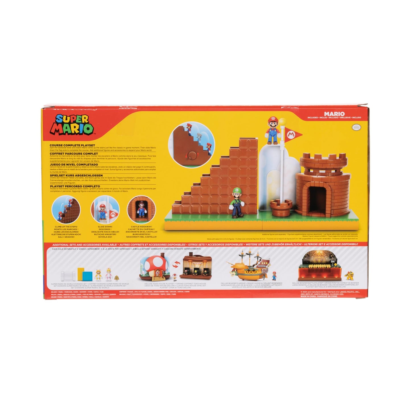 Super Mario Nintendo 2.5 Action Figures Course Complete Playset with Mario Figure, Interactive Stairs, Flagpole, Castle, and Bas
