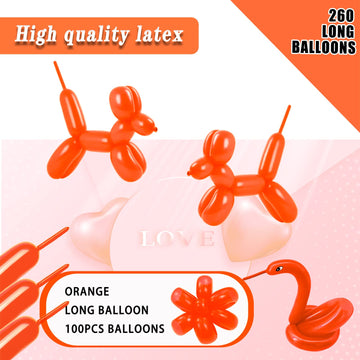 260 Long Balloons 100 Pack Orange Twisting Animal Balloons Thickening Latex Modeling Long Magic Balloons For Animal Model Weddin