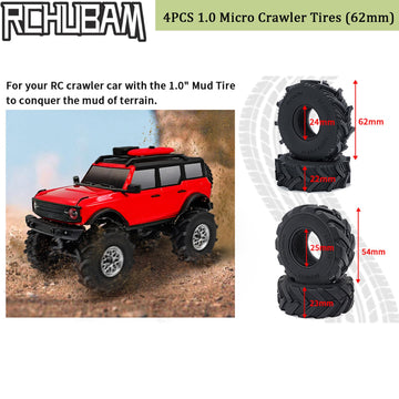 RCHUBAM 4PCS 1.0'' Micro Crawler Tires Rubber Mud Tires for 1/18 TRX4M 1/24 Axial SCX24 90081 AXI00001 AXI00002 AXI00005 AXI0000