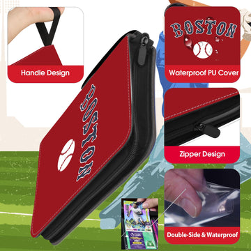 KivolFun Baseball Trading Card Binder - 900 Pocket PU Leather Album, Boston White and Red, Model HW