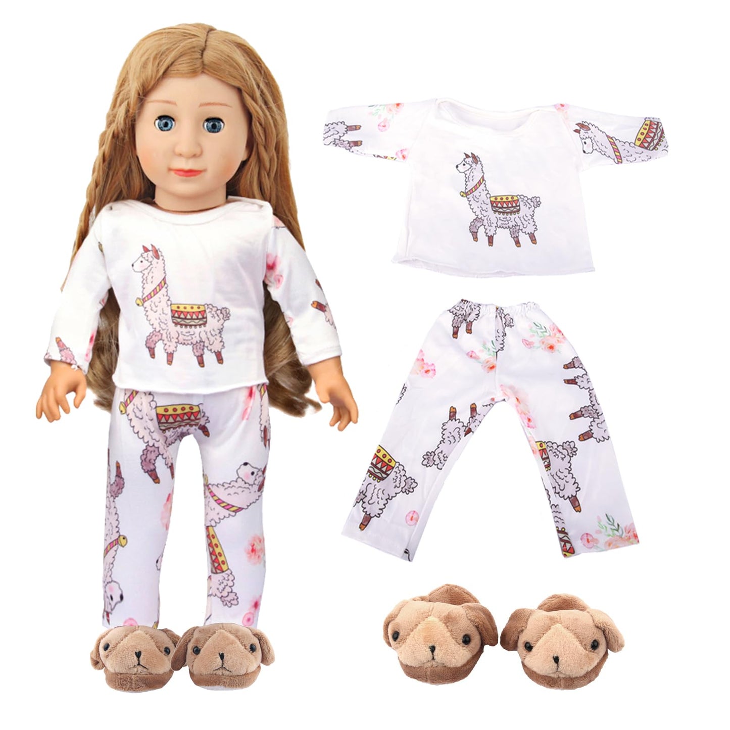 Msyo 18 Inch Doll Pajamas And Slippers Set- Animal-Themed Cozy Pajama Clothes With Fuzzy Slippers, 18 Inch Doll Accessories Bund
