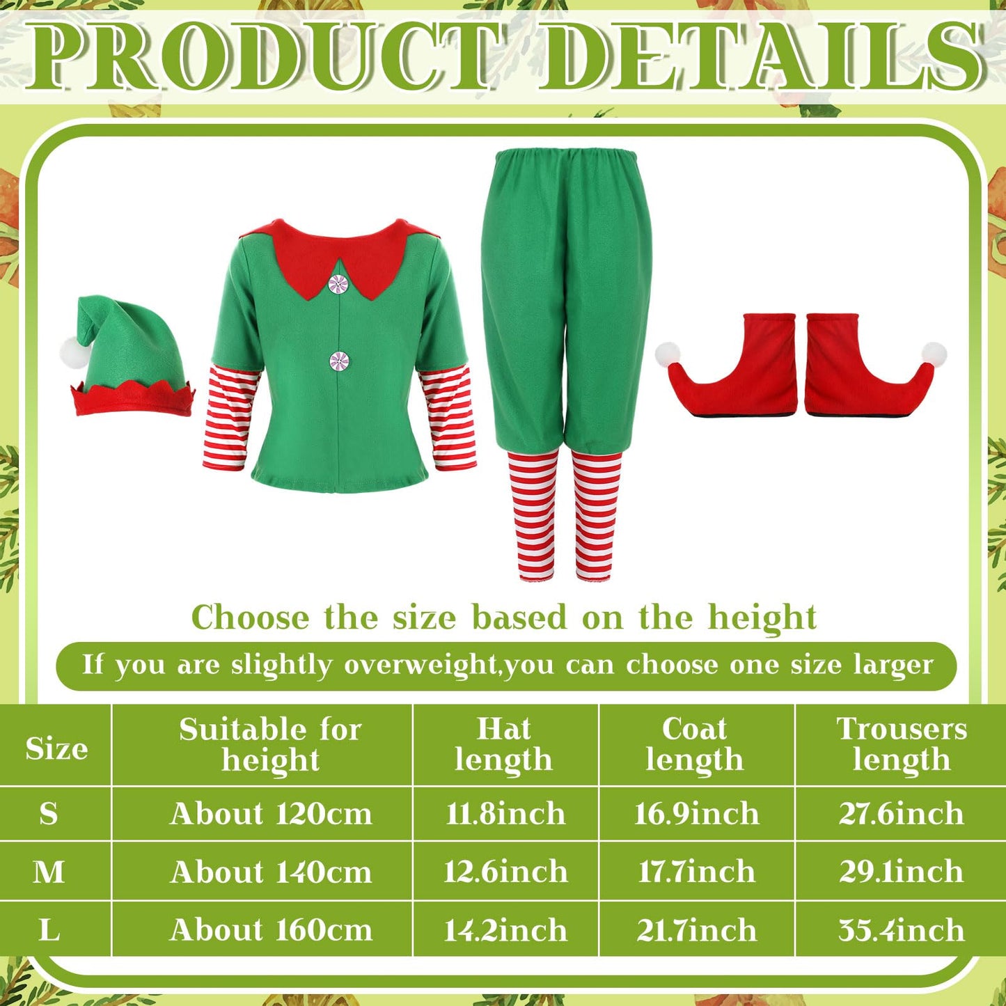 Geyoga Christmas Costumes Cute Outfits Include Hat Shoes And Other Accessories For Kids Cosplay(Green,Medium)